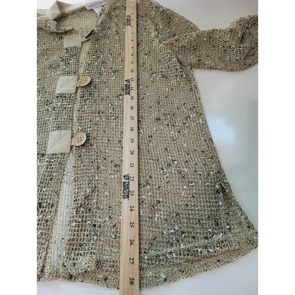 Drapers Damons Cardigan M Open Weave Beige Cork Buttons Long Sleeve - Picture 7 of 9